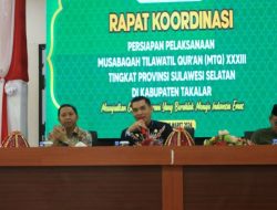 Sekda Takalar Wakili Pj. Bupati Pimpin Rapat Koordinasi Kab/Kota tentang Persiapan Pelaksanaan MTQ XXXIII Tk. Prov. Sulawesi Selatan